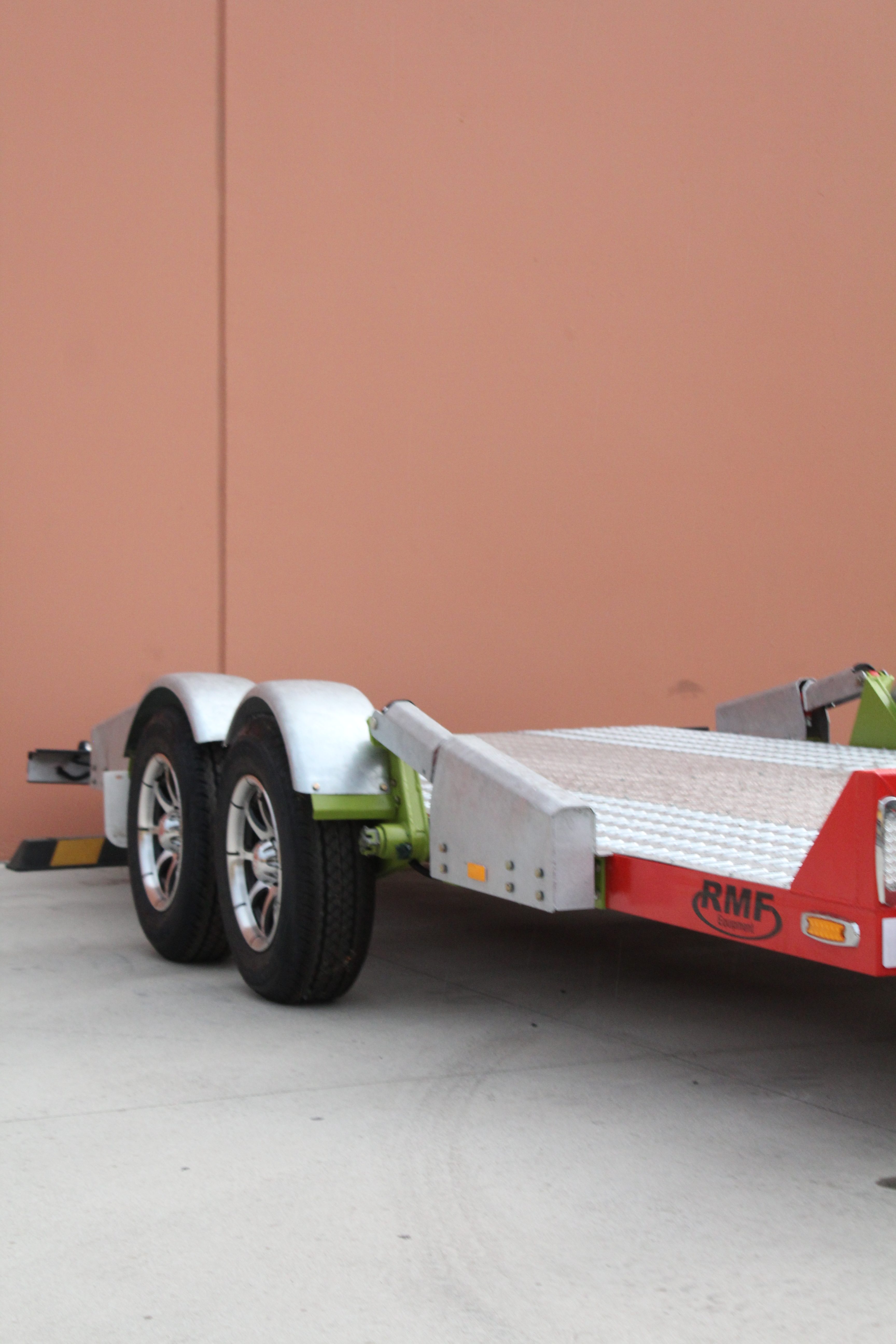 RMF car trailer showing the deck and tandem wheels